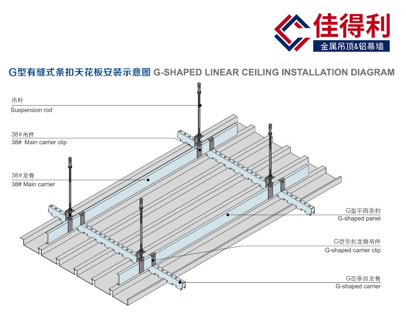 铝条扣板天花G型铝条扣安装示意图